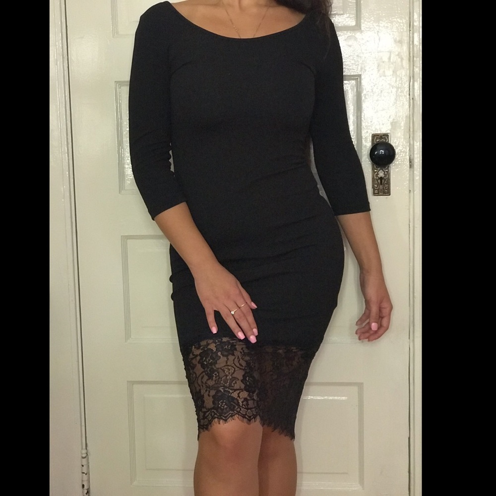 Black Minidress w/ Lace Trim and Back Slit